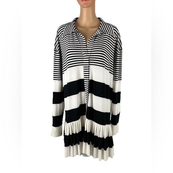 Norma Kamali Size S / 36 Shirt Dress Spliced Oversized Striped Ruffle Boho - Picture 2 of 13